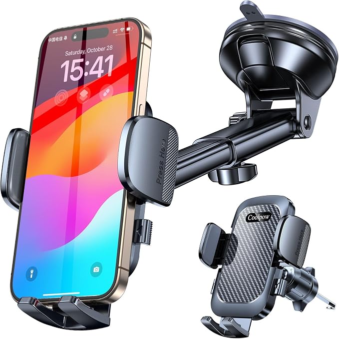 Car Phone Holder Mount【Window + Vent +Dash】Windshield Phone Mount for Car【360°Rotation】Suction Cup Phone Mount for Truck Stand Phone Holder Camera Mount for iPhone Comfortable Natural Video Recording