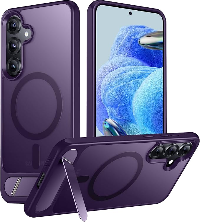 Magnetic for Samsung Galaxy S25 Plus Case, [Innovate Stand][Military Grade Drop Protection][Non Slip][Translucent Matte] Shockproof Phone Case for Galaxy S25 Plus 6.7" 2025 -Purple
