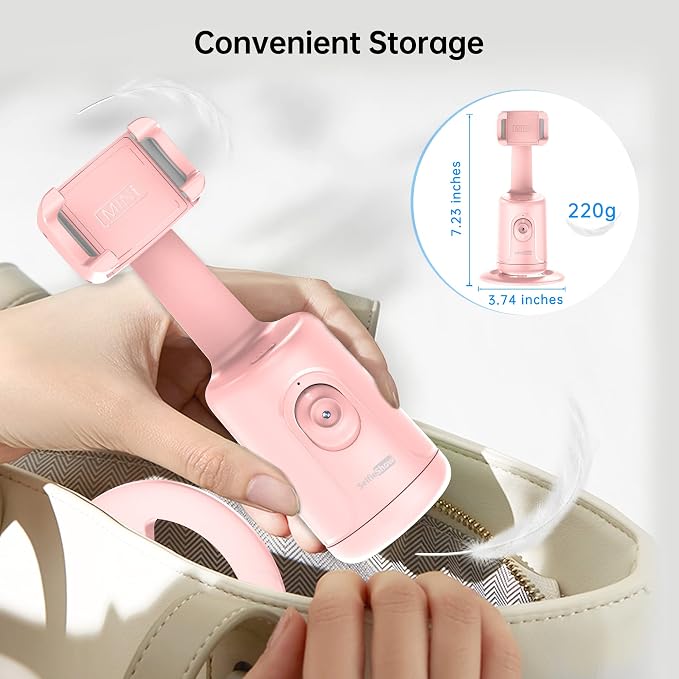 Auto Tracking Phone Holder, Auto Face Tracking Tripod, Portable All-in-one Smart Selfie Stick 360 Rotation Fast Face & Object Tracking Cameraman Robot Mount for Phone Video Vlog Live Streaming(Pink)