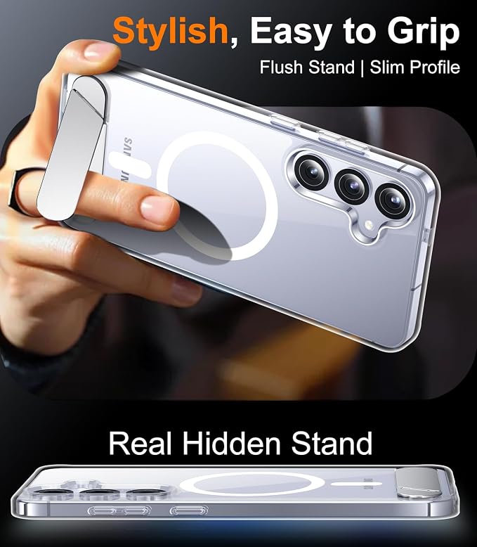 Magnetic for Samsung Galaxy S25 Plus Case, [Innovate Stand][Military Grade Drop Protection][Non Slip][Non-Yellowing] Shockproof Phone Case for Galaxy S25 Plus 6.7" 2025 -Clear