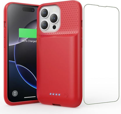 Feob Battery Case for iPhone 16 Pro, [2025 Upgraded] 7500mAh Ultra-Slim Portable Smart Charging Case Rechargeable Protective Extended Charging Cover Only for iPhone 16Pro Battery Pack (6.3 Inch), Red