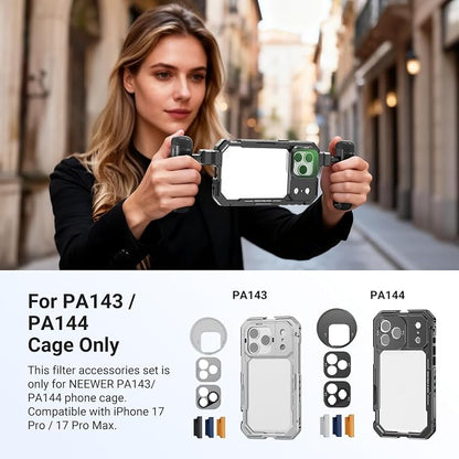 NEEWER ND Filter Set for PA143/PA144 Phone Cage Only, Neutral Density ND8/16/32/64 + Black Diffusion 1/4 + Magnetic Backplate, Filter Accessories Kit Compatible with iPhone 17 Pro/17 Pro Max, Black