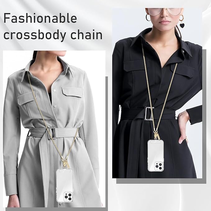 MOUTAKEY Metal Cell Phone chain Crossbody Phone lanyard with 2 Tether Tabs Detachable iPhone Chain Crossbody Strap,Non-rusting,Solid,iPhone Lanyard for Women Girls Travel Shopping Party Camping