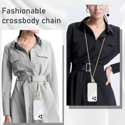 MOUTAKEY Metal Cell Phone chain Crossbody Phone lanyard with 2 Tether Tabs Detachable iPhone Chain Crossbody Strap,Non-rusting,Solid,iPhone Lanyard for Women Girls Travel Shopping Party Camping