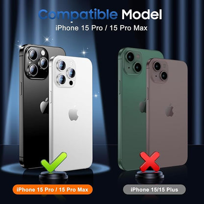 UniqueMe for 3 Pack iPhone 15 Pro/iPhone 15 Pro Max Camera Lens Protector, [Drop Protection] [Case Friendly] 9H Tempered Glass Camera Cover Screen [Update New Version] - Glitter Silver