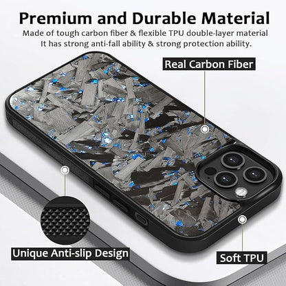 Hexafiber Phone Case,Forged Carbon Fiber Flakes Case,All-Inclusive,Support Wireless Charging,Anti-Slip Sides for iPhone Series (for iPhone 15 Pro Max,Green)