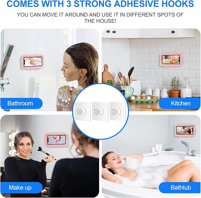 KUNSLUCK Shower Phone Holder Waterproof, 480° Rotation Shower Phone Mount, Anti-Fog HD Sensitive Touch Screen Phone Holder for Shower, Bathtub, Compatible with 4.7" - 6.8" Cell Phones（Romantic Pink ）