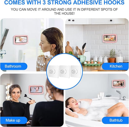 KUNSLUCK Shower Phone Holder Waterproof, 480° Rotation Shower Phone Mount, Anti-Fog HD Sensitive Touch Screen Phone Holder for Shower, Bathtub, Compatible with 4.7" - 6.8" Cell Phones（Romantic Pink ）