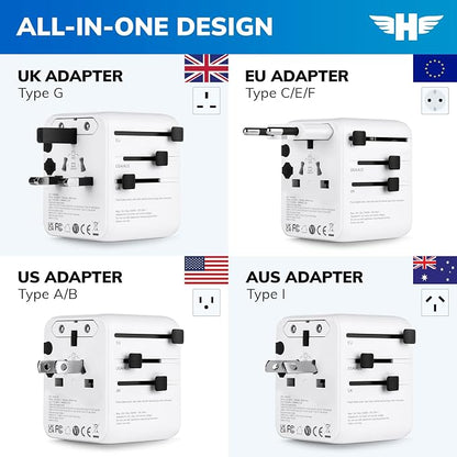 Hero International Travel Power Adapter – Universal Plug for Europe, UK, US, Asia, AUS, 100+ Countries | 2 USB-C & 1 USB-A