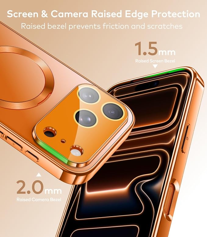 Magnetic for iPhone 17 Pro Max Case with Ring Stand, Fits MagSafe, with Built-in Camera Lens Protector, Slim Electroplated Shockproof Phone Cover, Orange