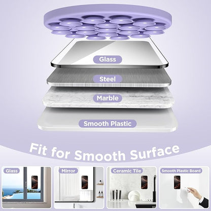 Magnetic Suction Cup Phone Mount with MagSafe, Silicone Hands-Free Grip Holder for iPhone Case and Android, Mirror Shower Phone Stand for Makeup FaceTime Gym Kitchen Bathroom, Lilac Purple
