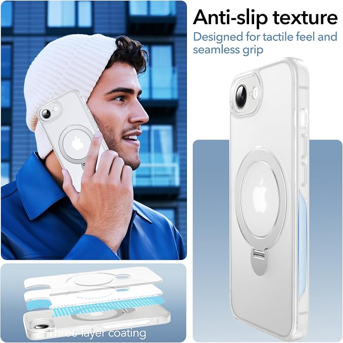 Anqrp 360° All-in-ONE Stand Case for iPhone 17e & iPhone 16e Case with Rotatable Magnetic Kickstand Ring Holder, Compatible with MagSafe, MIL-Grade Shockproof iPhone 17e/16e Phone Case Cover,Clear