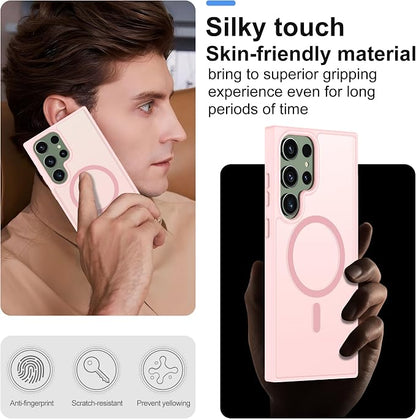 For Samsung Galaxy S23 Ultra Case [Compatible with Magsafe] Translucent Matte Magnetic S23 Ultra Phone Case,SlimThin Duty Shockproof Protection Cover with 2pc HD Screen Protector for S23 Ultra-Pink