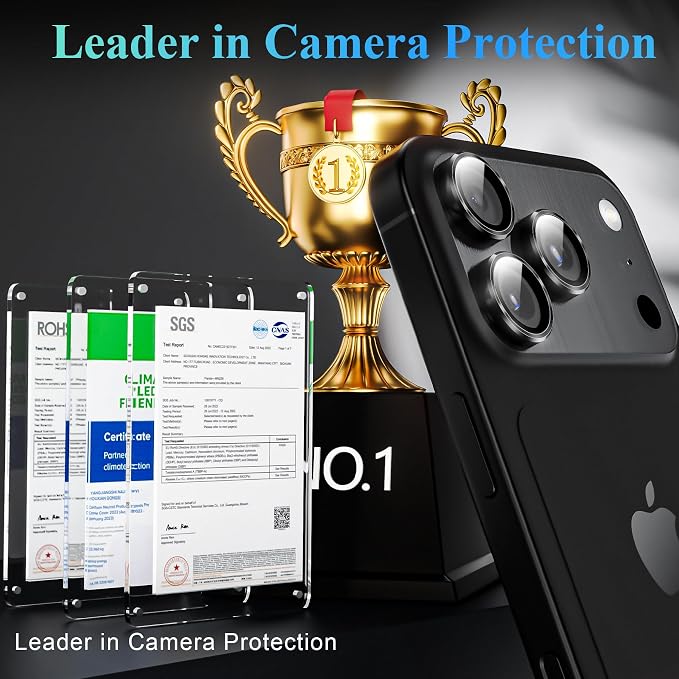 YWXTW Camera Lens Protector for iPhone 17 Pro/iPhone 17 Pro Max, [1 Step Installation Tray] Tempered Glass Screen Protector Metal Individual Camera Cover Accessories Case Friendly (Black)