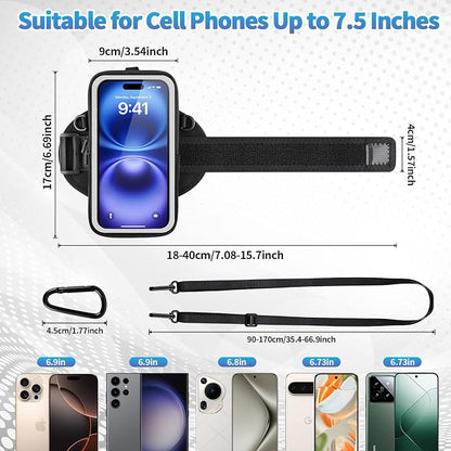Running Phone Holder, Cell Phone Armband, Clear Crossbody Phone Pouch Purse with Adjustable Strap, Arm Bag with Carabiner, Fits iPhone 17/16/15/14 Pro Max & Galaxy S25 S24 S23[Up to 7.0 inch]