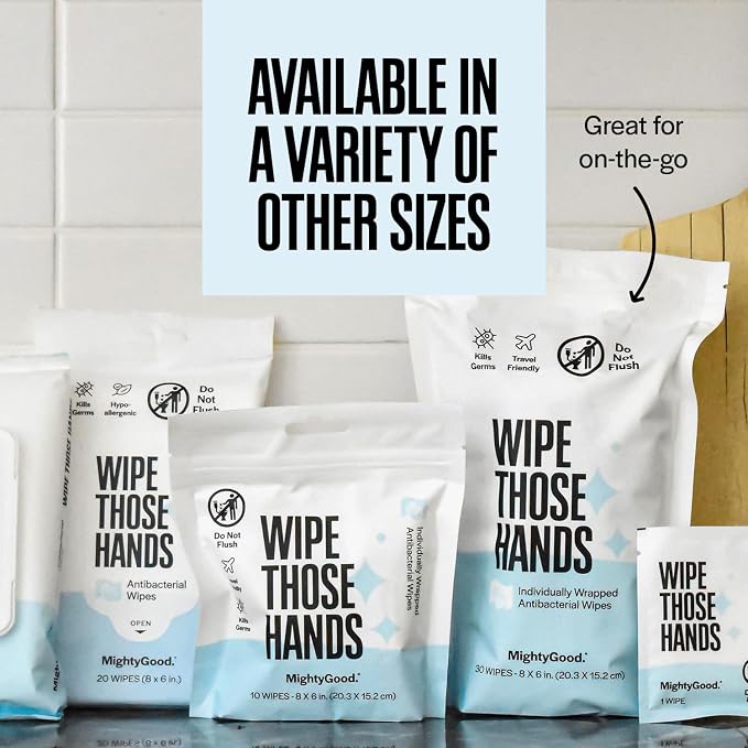 Wipe Those Hands On-The-Go Sanitizing Wipes - 4 Packs of 30 Individually Wrapped Wipes, 120 Total - Alcohol & Fragrance-Free - Kills Germs Fast - Travel Friendly