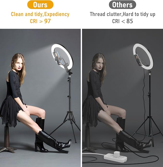 12 inch Ring Light with Stand 2800mAh Rechargeable, LED Circle Selfie Cordless Ringlight with 63" Tripod/Phone Holder/Remote for Makeup Live/Video Recording/Tiktok/YouTube/Podcasting/Vlogging