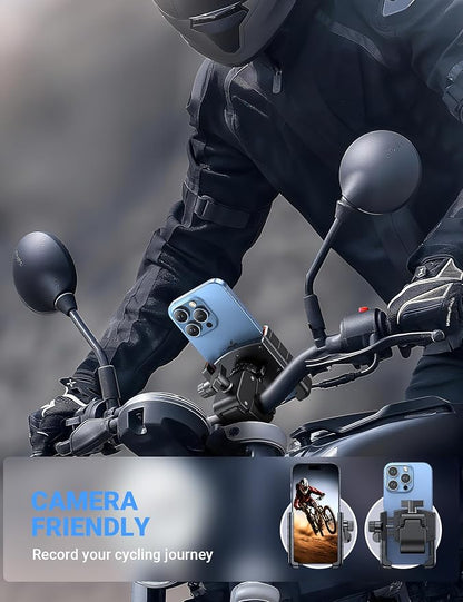 Coolpow Bike Phone Holder for Bike【Camera Friendly】 Ultra Stable Motorcycle Phone Mount【1s Lock】 Bike Cell Phone Holder Clamp for iPhone 17 Pro Max 16 15 14, All 4.7-7" Smartphones