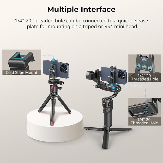 SmallRig Metal Phone Tripod Mount with Quick Release Adapter for Arca and Cold Shoes, Universal Cell Phone Stand for Desk, for DJI RS 3 mini Stabilizer, for iPhone - 4611