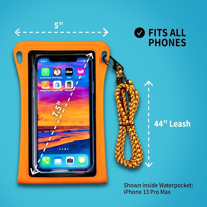 Stash7 Waterproof Phone Pouch w/Long Lanyard | IPX8 Adventure Grade Cellphone Dry Bag Case, Fits iPhone 15 Pro Max,14 Pro Max, 13 Pro Max, XS, XR, Galaxy S21, for Snorkeling, Kayaking, Cruise Orange