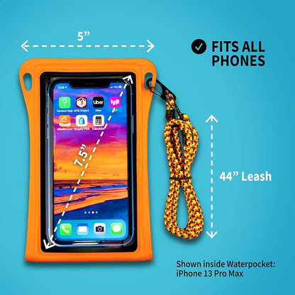 Stash7 Waterproof Phone Pouch w/Long Lanyard | IPX8 Adventure Grade Cellphone Dry Bag Case, Fits iPhone 15 Pro Max,14 Pro Max, 13 Pro Max, XS, XR, Galaxy S21, for Snorkeling, Kayaking, Cruise Orange