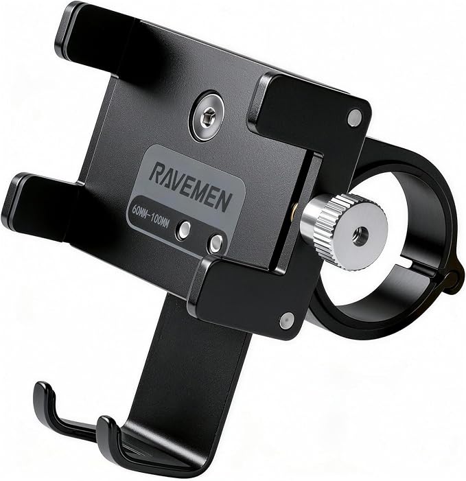 Ravemen Bike Phone Holder, 6066 Aluminum Motorcycle Phone Mount for 4-7'' Cell Phones with 4+1 Anti-Vibration Pads, Bicycle Scooter Phone Clamp Fit 20-35mm Handlebars