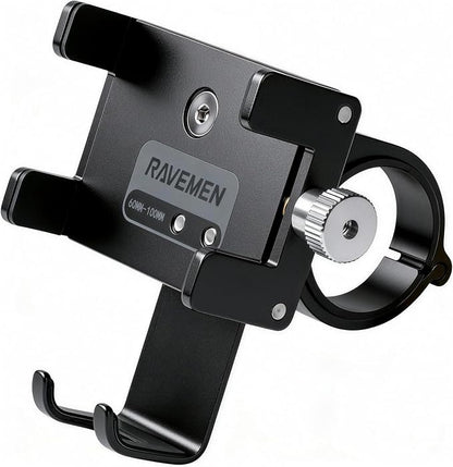 Ravemen Bike Phone Holder, 6066 Aluminum Motorcycle Phone Mount for 4-7'' Cell Phones with 4+1 Anti-Vibration Pads, Bicycle Scooter Phone Clamp Fit 20-35mm Handlebars
