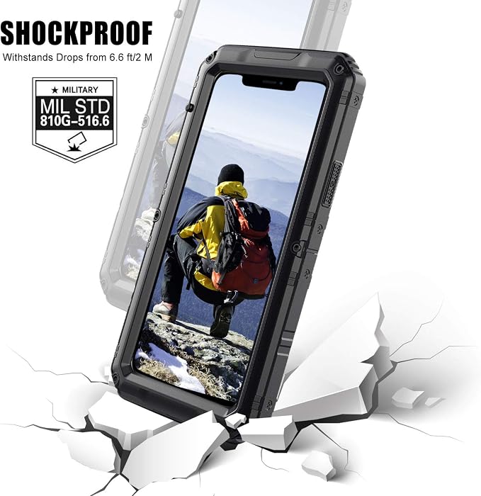 Mitywah Waterproof Case for iPhone 11 Pro, Heavy Duty Military Grade Shockproof Cover Built-in Screen Protection, Rugged Thick Full Body Protect Metal Case for iPhone 11 Pro, Black