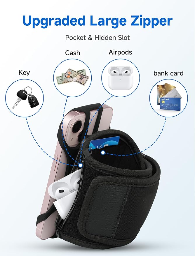 Running Armband Phone Holder with Earphone Bag 360° Rotatable Arm Band for Phone for Running Fits iPhone 16 Pro Max/15/14/13 and All 4.5-7" Phone, for iPhone Arm Band for Running Accessories Women Men