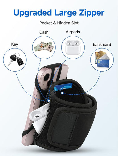 Running Armband Phone Holder with Earphone Bag 360° Rotatable Arm Band for Phone for Running Fits iPhone 16 Pro Max/15/14/13 and All 4.5-7" Phone, for iPhone Arm Band for Running Accessories Women Men