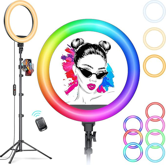 Kaiess 10.2" Selfie Ring Light with 65" Adjustable Tripod Stand & Phone Holder for Live Stream/Makeup, Upgraded Dimmable LED Ringlight for Tiktok/YouTube/Zoom Meeting/Photography (RGB)