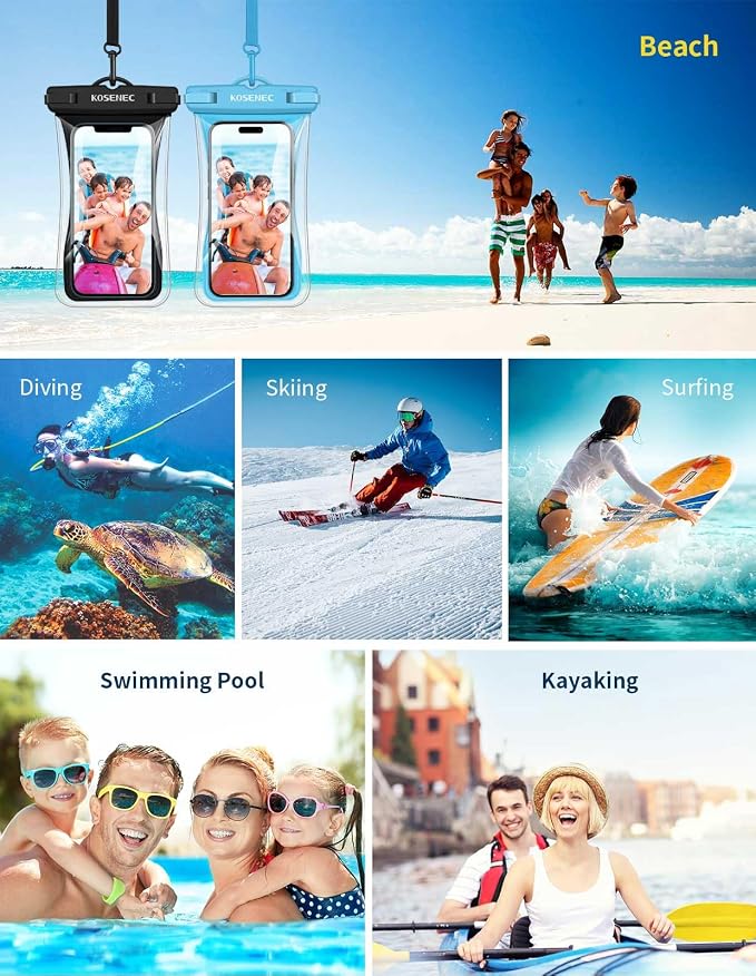 Waterproof Phone Pouch Floating, Waterproof Phone Case with Lanyard for iPhone 15 14 13 12 Pro Max XS Samsung, IPX8 Cellphone Dry Bag Beach Kayak Travel Essentials 2Pack-7.0"