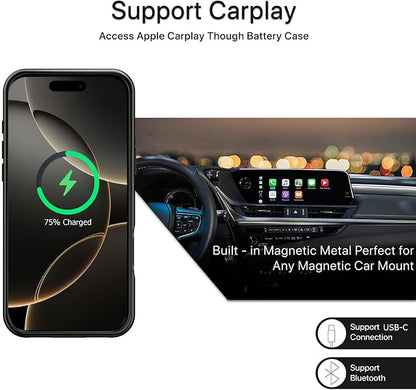 Battery Case for iPhone 16 Pro,2024Upgraded 10000mAh High Capacity Rechargeable Portable Extended Charger Case Wireless Charging Compatible with iPhone 16 Pro (6.3 inch) Charging Case &Carplay (Black)