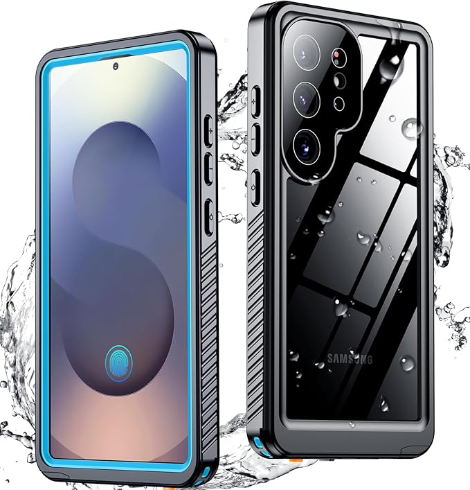 SPIDERCASE Upgraded for Samsung Galaxy S25 Ultra Case Waterproof,Built-in Screen & Camera Lens Protector[IP68 Underwater] [Military Grade Shockproof] Full Body Protection Phone Case, Blue/Clear