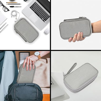 CAAORDKSO Travel Essentials Electronics Organizer Case Tech Pouch, Cord Organizer Travel Cable Organizer Bag for Travel Accessories, Charger, Phone, Power Bank, Hard Drive (Light Grey, Large)
