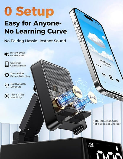 Bluetooth Speaker Birthday Gift for Men:Induction Cell Phone Stand HD Sound Valentines Gifts For Him Her Adult Teen,Anti-Slip Phone Holder Kitchen Gadget Women Mom Wife,Dad Husband Boyfriend(Black)