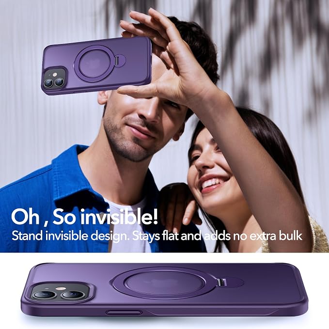 Anqrp 360° All-in-ONE Stand Case for iPhone 12/12 Pro Case with Rotatable Magnetic Kickstand Ring Holder, Compatible with Mag-Safe, MIL-Grade Shockproof iPhone 12/12 Pro Phone Cover 6.1", Purple