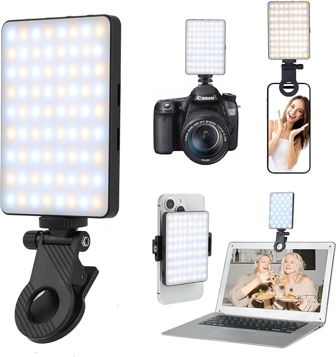 Selfie Phone Light with Front & Back Clips, LED Video Light Photography Lighting Lamp with 3 Light Modes for iPhone Computer Laptop Cameras Vlogging Makeup Tiktok