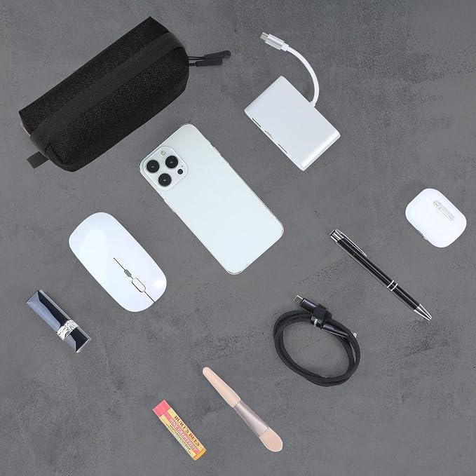 SIMTOP Small Tech Case Organizer for Cords Chargers Earbuds Travel Pouch | Small tech bag pouch for cables charger earbuds phone cords power bank soft padded case purse backpack office commute travel
