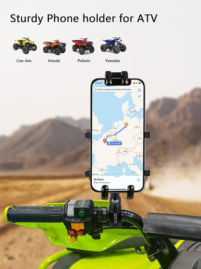 ZIDIYORUO ATV Phone Holder, Quad Phone Mount, 8 Clamps Holds 4.7-7.1" Phones, One Hand Operation Motorcycle Phone Clip for 7/8-9/8" Handlebar,Compatible with Yamaha Polaris Honda Can Am
