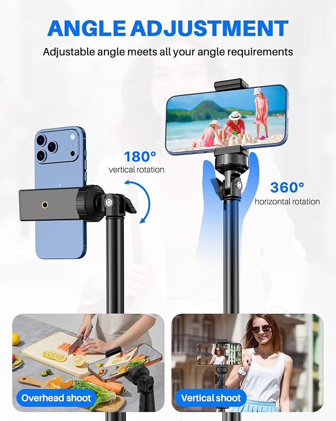 67" Phone Tripod, MIIASI Extendable Tripod for iPhone, Selfie Stick with Remote and Phone Holder, Compatible with iPhone/Android/Camera, Light Stand (Black)