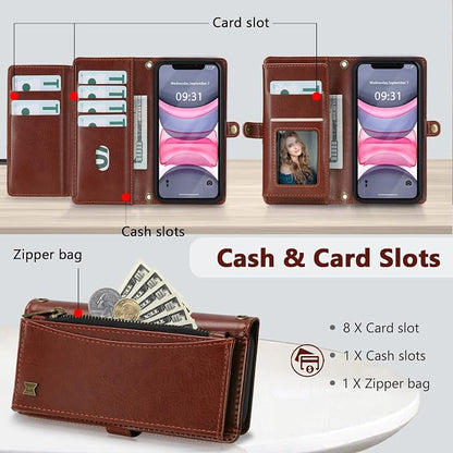 Wallet Case for iPhone 11 with Card Holder/Crossbody Wallet/Strap| RFID Blocking | Magnetic | Kickstand | Detachable | PU Leather Phone Case for iPhone 11,6.1 in,Brown