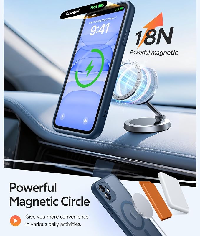 FNTCASE for iPhone 11 Case: [Compatible with Magsafe] Translucent Matte Magnetic Cases [Full Camera Protection] Military Grade Shockproof Protective Phone Cover - Blue
