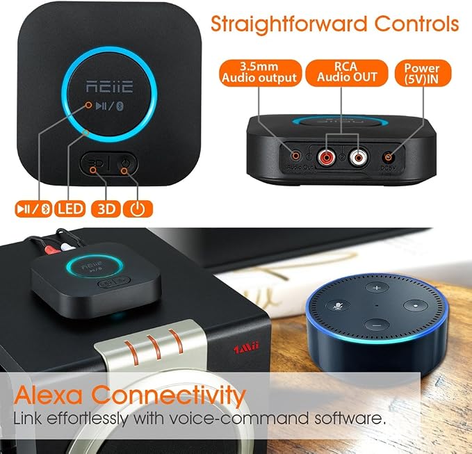 Audio Bluetooth Receiver,HiFi Wireless Audio Adapter,Bluetooth 4.2 Receiver with 3D Surround AptX Low Latency for Home and Car Music Stereo Streaming (Pair 2 at Once)