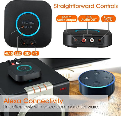 Audio Bluetooth Receiver,HiFi Wireless Audio Adapter,Bluetooth 4.2 Receiver with 3D Surround AptX Low Latency for Home and Car Music Stereo Streaming (Pair 2 at Once)