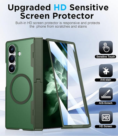 for Samsung Galaxy Z Fold 8 Ultra Case,[Compatible with MagSafe][Built-in HD Screen Protector & Kickstand][Hinge Protection] Translucent Matte Shockproof Phone Case for Z Fold 8 Ultra,Green