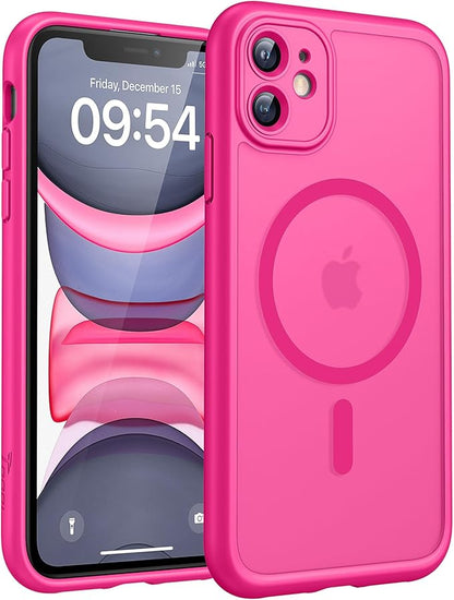TOCOL for iPhone 11 Case, Compatible with Magsafe, Full Camera Protection, Built-in Magnets, Drop Protection, Translucent Matte Phone Case for iPhone 11 6.1 inch (Hot Pink)