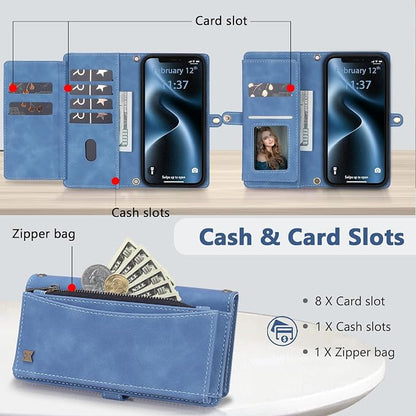 Wallet Case for iPhone 12/12 Pro with Card Holder/Crossbody Wallet/Strap| RFID Blocking | Magnetic | Kickstand | Detachable | PU Leather Phone Case for iPhone 12/12 Pro,6.1 in,Sky Blue