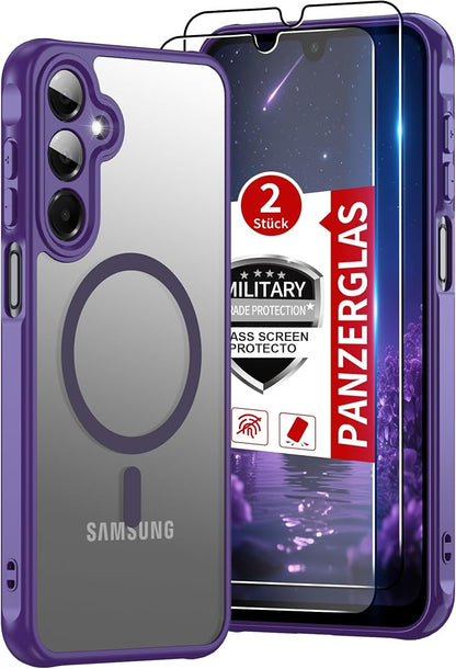 for Galaxy A16 5G Phone Case: Samsung A16 Phone Case with 2PC Tempered Glass Screen Protector, Wireless Charging Samsung A16 5G Case Matte Translucent Soft-Touch & Shockproof Funda para A 16,Purple