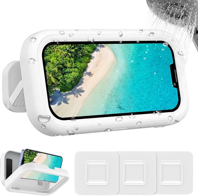 360° Rotation Waterproof Shower Phone Holder with HD Sensitive Touch Screen, Universal Wall Mount for 4-7" Cell Phones, Bathroom, Bathtub & Kitchen Accessory